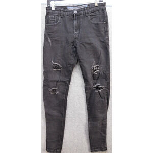 Vizio Jeans Mens Black 30x30 Distressed Tapered